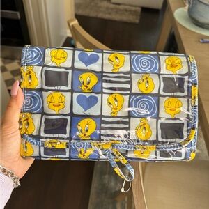 Tweety Pattern Travel Cosmetic Bag - Blue & Yellow